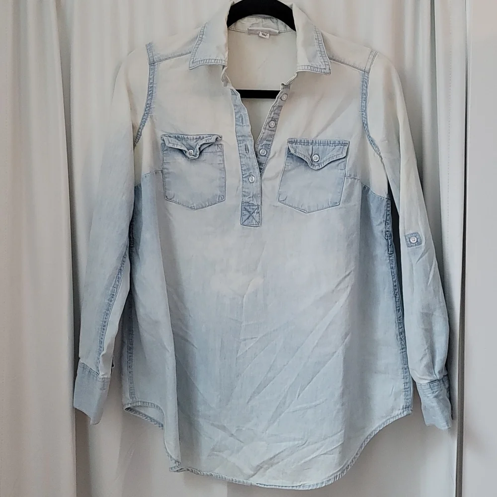 Maternity Chambray Bleach Dye Top - Picture 1 of 4